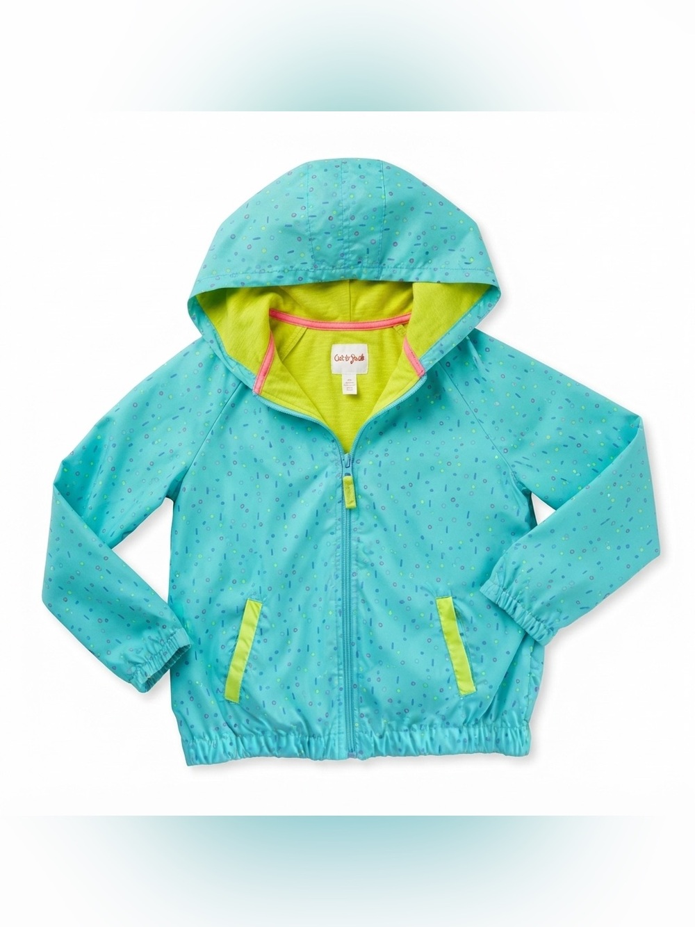 Cat & Jack Girls Packable Flower Rain Jacket Teal Sprinkles Size L (10/12)